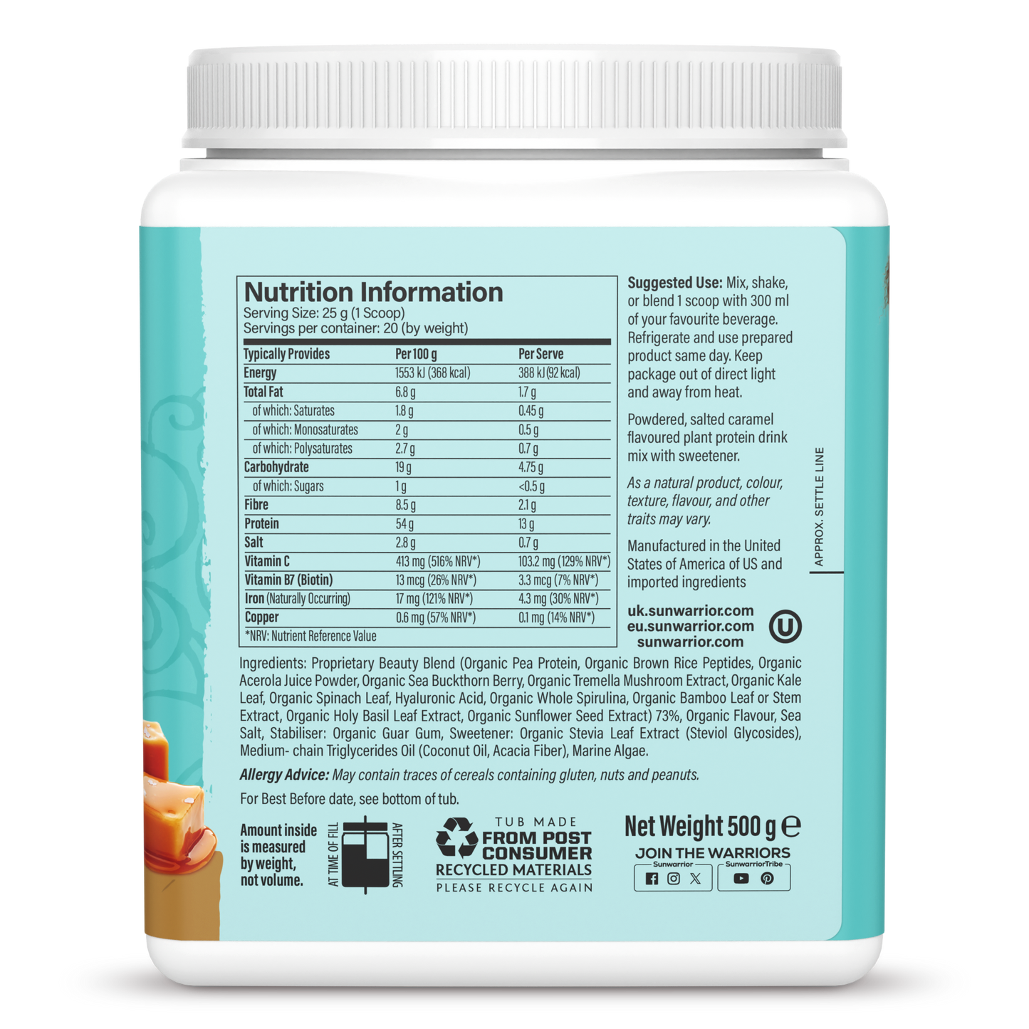 Vegan Collagen Protein Peptides Powder Salted Caramel 20 Servings (500g)